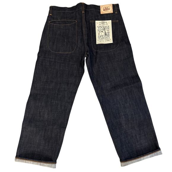 Red Tornado Loose Fit Selvage Denim Mens Jeans 38x30 Straight Leg Button Fly - Picture 3 of 12